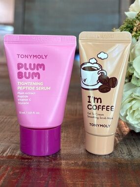 NEW Tonymoly PLUM BUM Tightening PEPTIDE SERUM I’m COFFEE Smoothing SCRUB MASK!